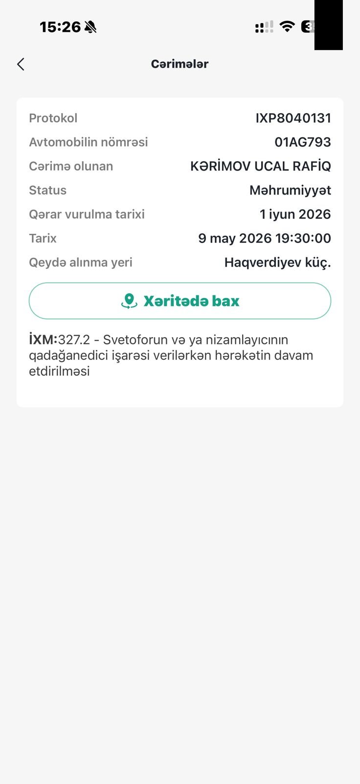 327.2 maddesi ilw mene yazilan cerimeden naraziyam xais edirem yeniden arasdirilsin